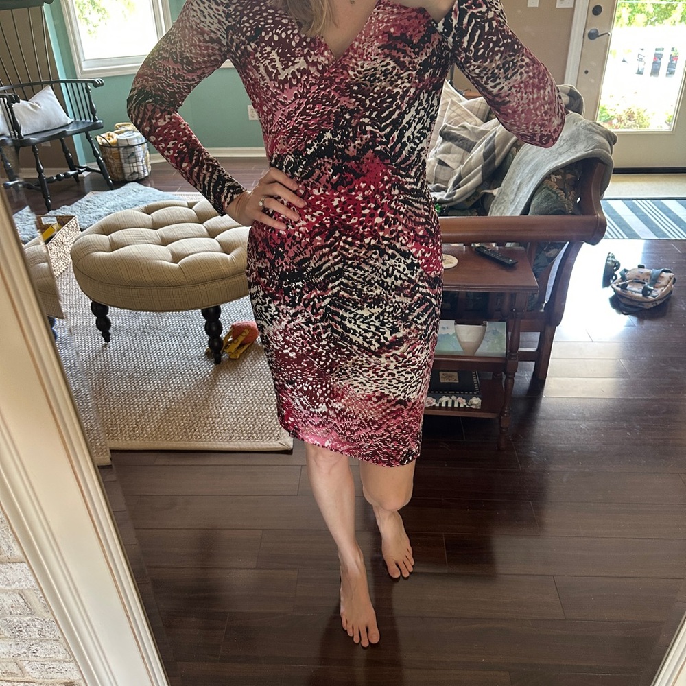 Calvin Klein Women's Pink Patterned Long-Sleeve Dress
